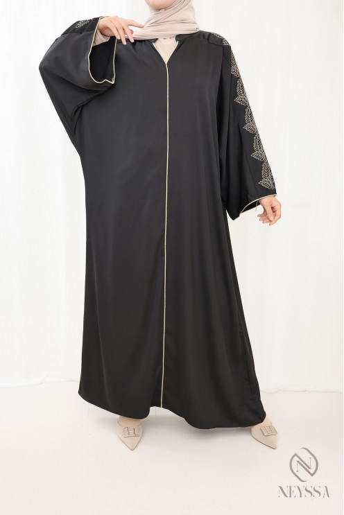 Abaya black woman with embroidery, modern ample outfit for the Eid