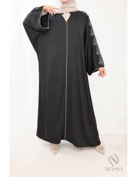 Abaya schwarz Frau mit Stickerei, moderne weite Outfit für Eid