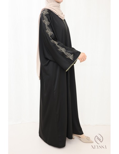 Abaya schwarz Frau mit Stickerei, moderne weite Outfit für Eid