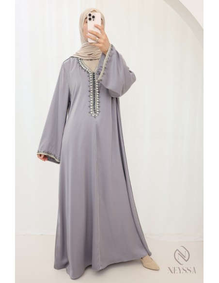 Abaya lange grau Stil caftan mit Perlen und sfifa Damen-Outfit