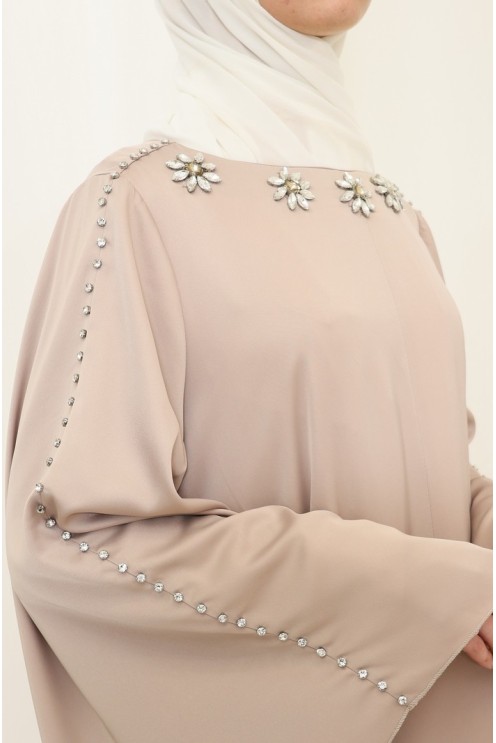 Abaya lange handperlenbesetzte leichte Stoff, für Eid Frau gehalten