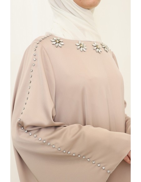 Abaya longue tissu léger perlés à la main, tenue pour l'Aïd femme