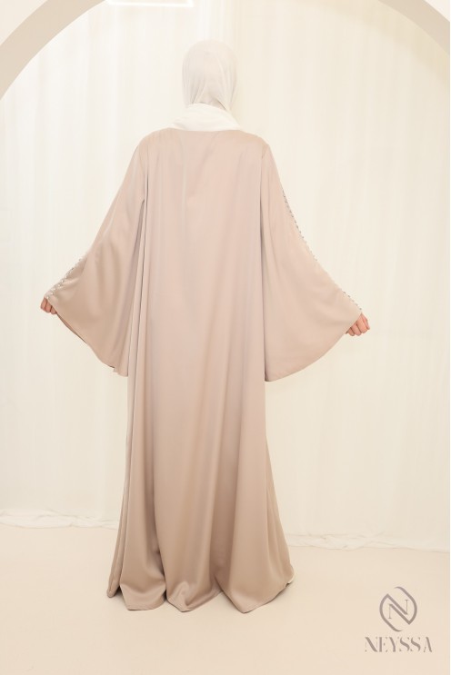 Abaya longue tissu léger perlés à la main, tenue pour l'Aïd femme