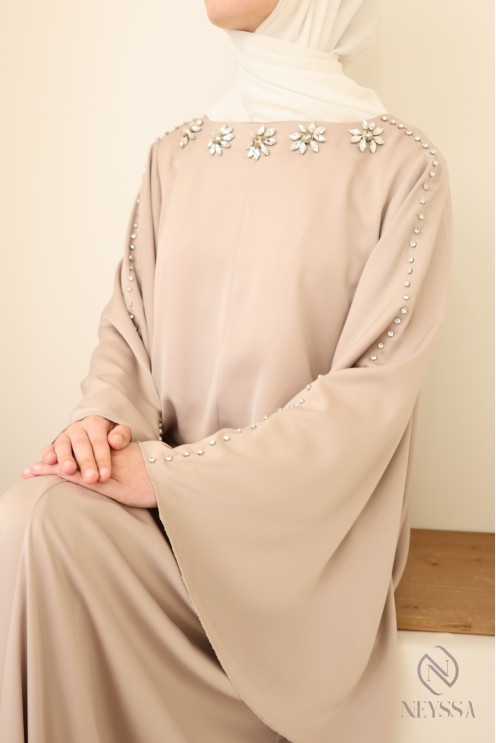 Abaya lange handperlenbesetzte leichte Stoff, für Eid Frau gehalten