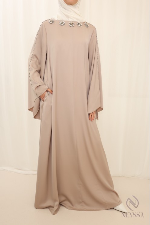 Abaya lange handperlenbesetzte leichte Stoff, für Eid Frau gehalten