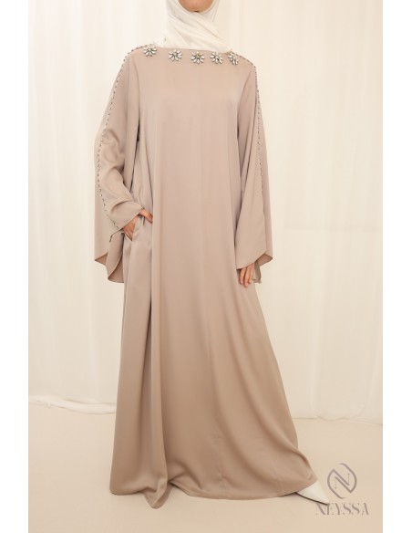 Abaya lange handperlenbesetzte leichte Stoff, für Eid Frau gehalten