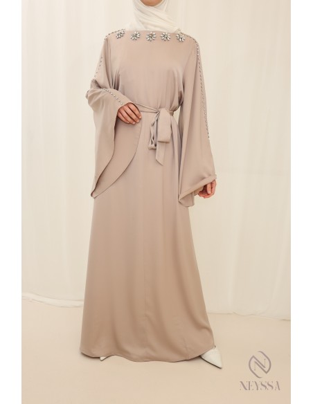 Abaya lange handperlenbesetzte leichte Stoff, für Eid Frau gehalten