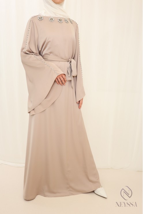 Abaya lange handperlenbesetzte leichte Stoff, für Eid Frau gehalten