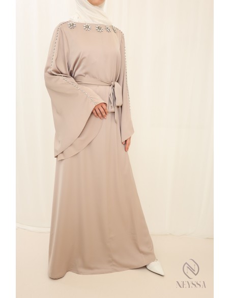 Abaya long light fabric hand beaded, held for Eid woman