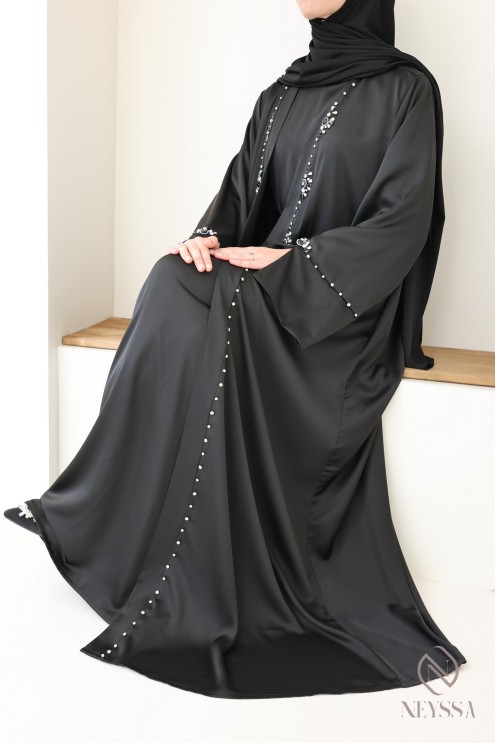 Black hijabi women’s beaded kimono abaya set for Eid