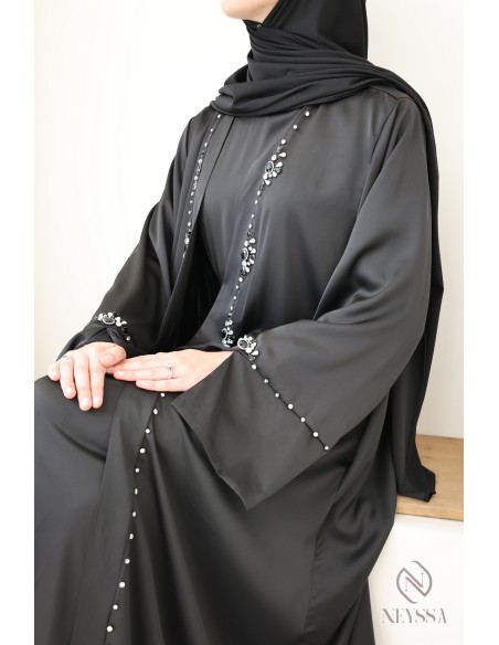 Schwarzes Hijabi-Perlen-Kimono-Set für Frauen für Eid