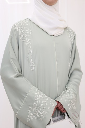 Lange Abaya mit Stickerei für verschleierte Frauen Salbeigrün Hijabi. 2