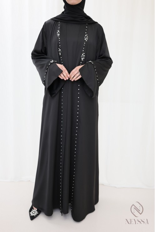 Black hijabi women’s beaded kimono abaya set for Eid