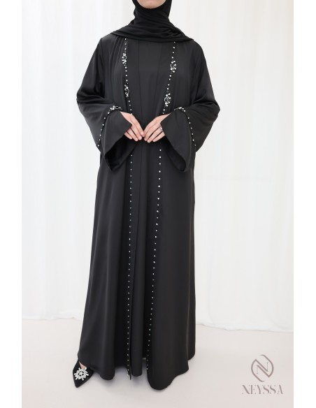 Schwarzes Hijabi-Perlen-Kimono-Set für Frauen für Eid