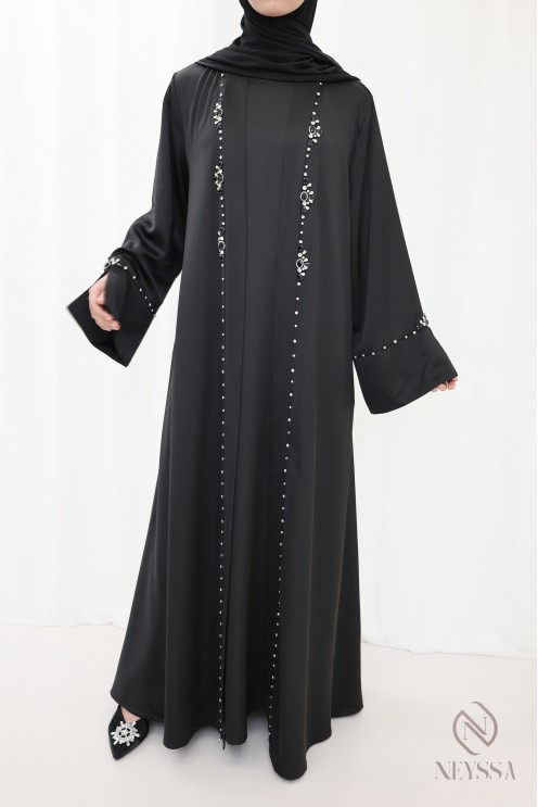 Black hijabi women’s beaded kimono abaya set for Eid