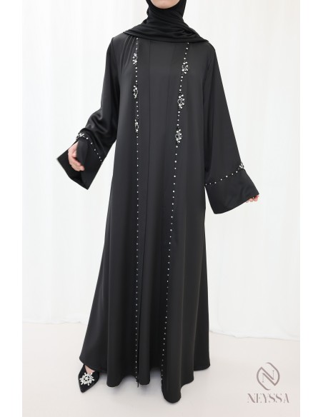 Black hijabi women’s beaded kimono abaya set for Eid