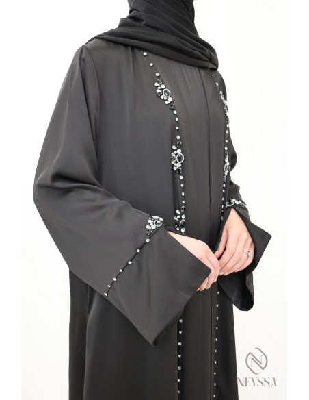 Schwarzes Hijabi-Perlen-Kimono-Set für Frauen für Eid