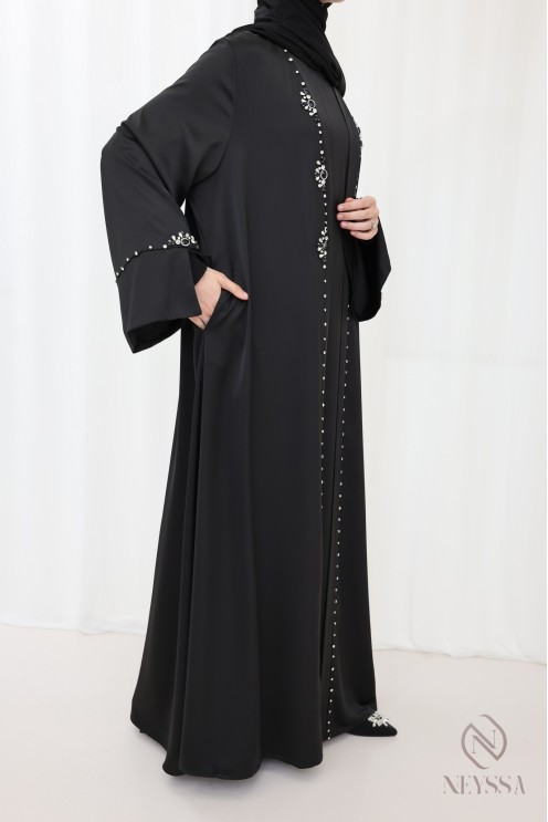 Black hijabi women’s beaded kimono abaya set for Eid