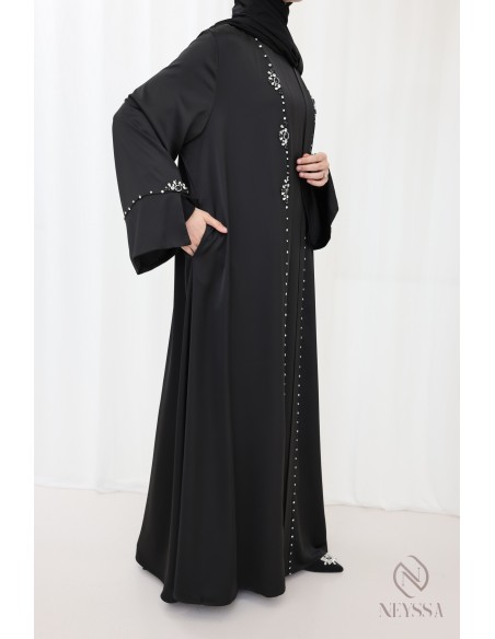 Black hijabi women’s beaded kimono abaya set for Eid