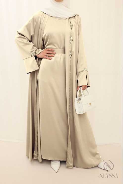 Black hijabi women’s beaded kimono abaya set for Eid