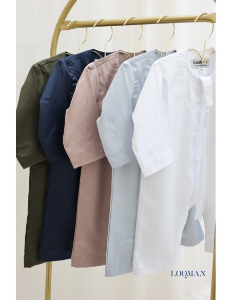 Qamis Émirati bleu pour bébé : 3 mois à 12 mois, tenue Aïd garçon