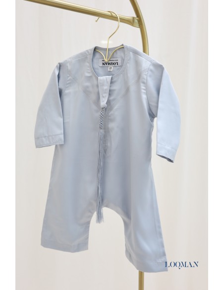 Qamis Émirati bleu pour bébé : 3 mois à 12 mois, tenue Aïd garçon