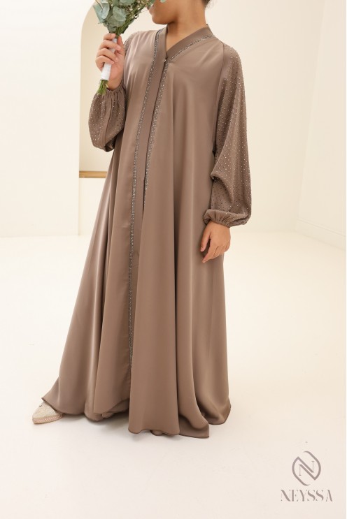 Tenue assortie mère/fille pour l'Aïd : abaya Dubaï évasée avec strass