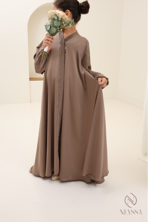 Tenue assortie mère/fille pour l'Aïd : abaya Dubaï évasée avec strass