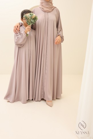 Abaya Dubaï évasée à strass Aïd pour mère et fille, tenue assortie 2
