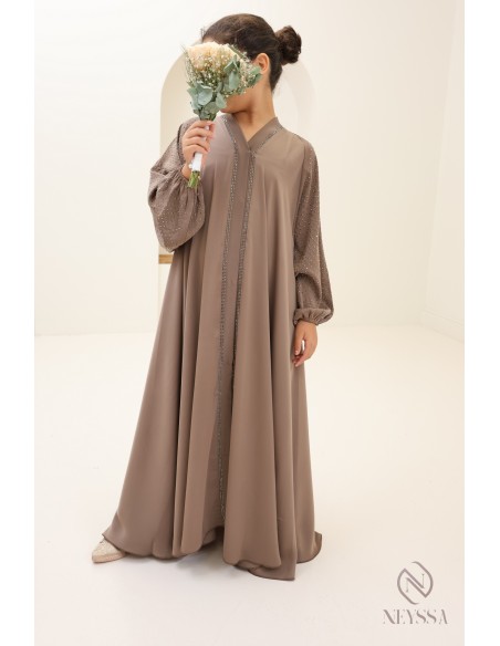 Tenue assortie mère/fille pour l'Aïd : abaya Dubaï évasée avec strass