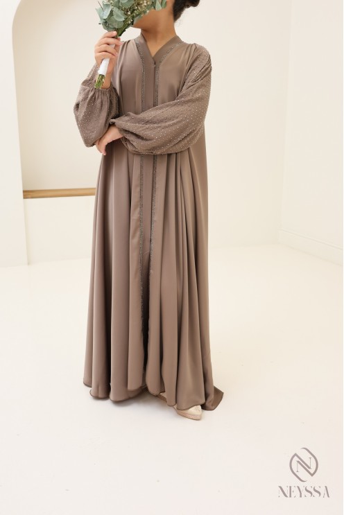 Tenue assortie mère/fille pour l'Aïd : abaya Dubaï évasée avec strass