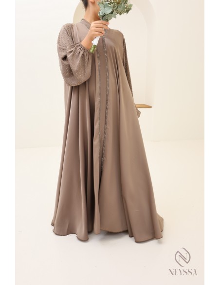 Tenue assortie mère/fille pour l'Aïd : abaya Dubaï évasée avec strass