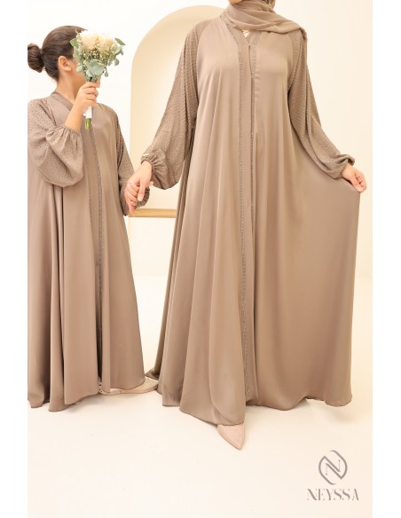 Mother/daughter outfit for Eid: flared Dubai abaya with rhinestones