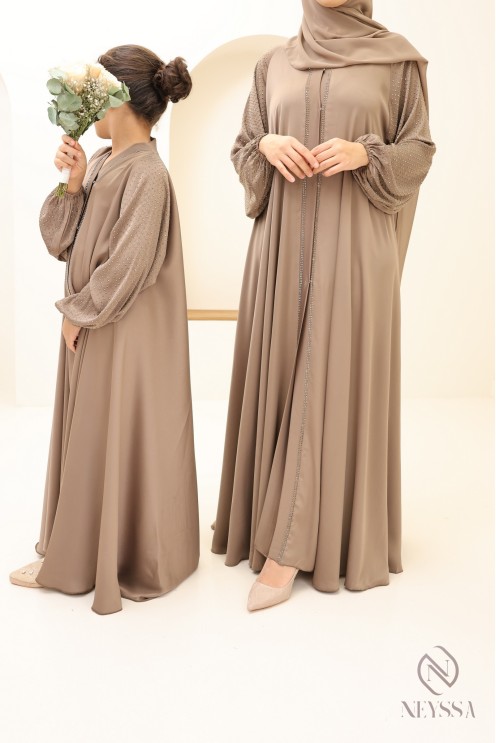 Tenue assortie mère/fille pour l'Aïd : abaya Dubaï évasée avec strass