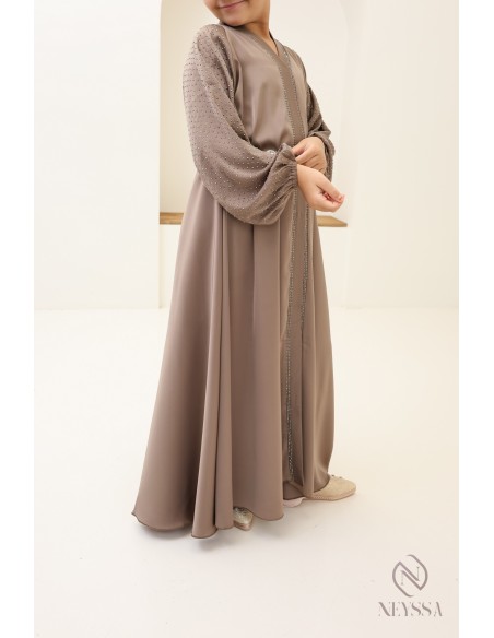 Mother/daughter outfit for Eid: flared Dubai abaya with rhinestones
