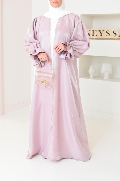 Abaya Dubai kimono shiny fabric khaki for veiled Muslim woman