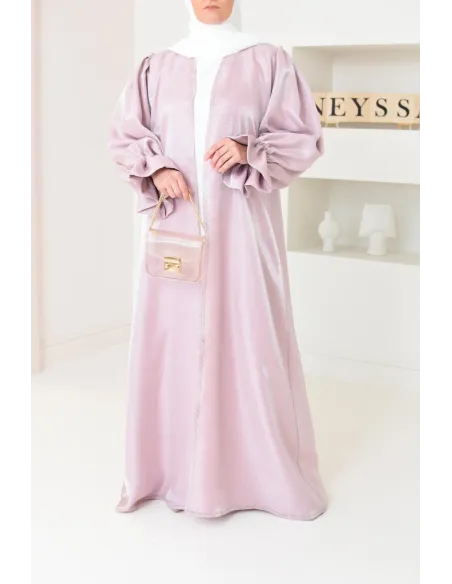 Abaya Dubai kimono shiny fabric khaki for veiled Muslim woman