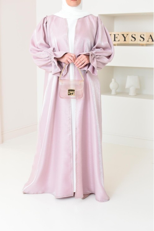 Abaya Dubai kimono shiny fabric khaki for veiled Muslim woman