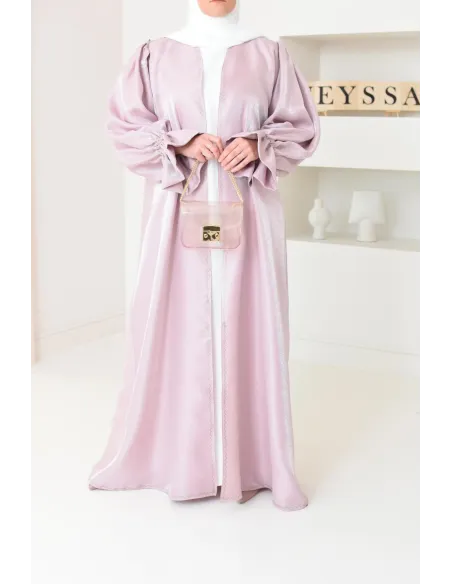 Abaya Dubai kimono shiny fabric khaki for veiled Muslim woman