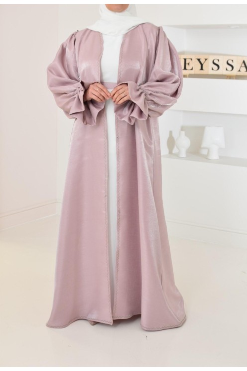 Abaya Dubai kimono shiny fabric khaki for veiled Muslim woman