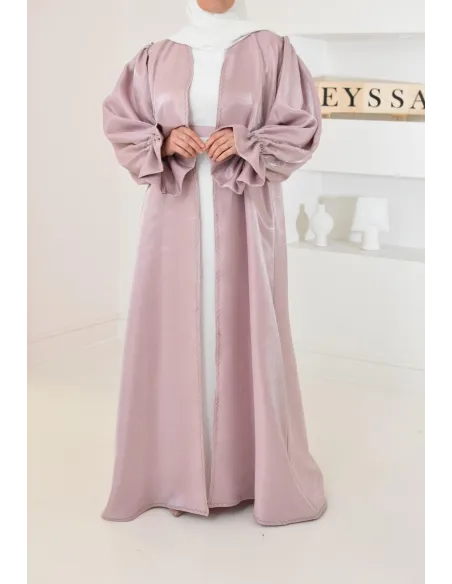 Abaya Dubai kimono shiny fabric khaki for veiled Muslim woman