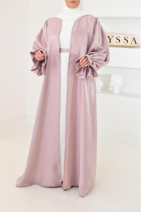 Abaya Dubai kimono shiny fabric khaki for veiled Muslim woman