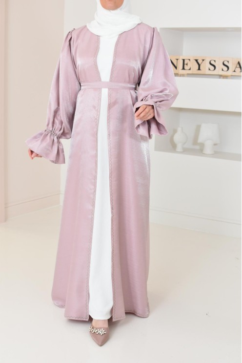 Abaya Dubai kimono shiny fabric khaki for veiled Muslim woman