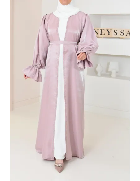 Abaya Dubai kimono shiny fabric khaki for veiled Muslim woman