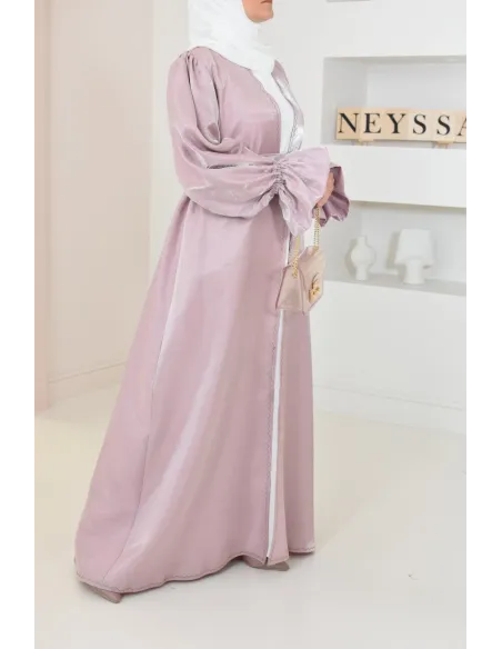 Abaya Dubai kimono shiny fabric khaki for veiled Muslim woman