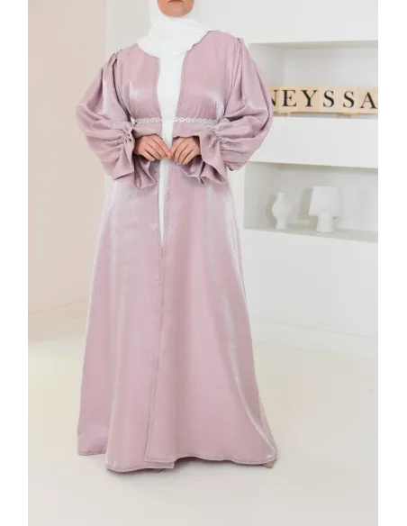 Abaya Dubai kimono shiny fabric khaki for veiled Muslim woman