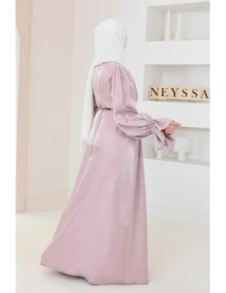 Abaya Dubai kimono shiny fabric khaki for veiled Muslim woman