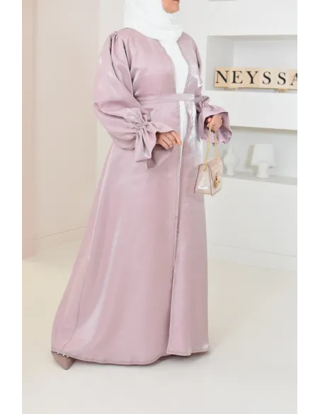 Abaya Dubai kimono shiny fabric khaki for veiled Muslim woman