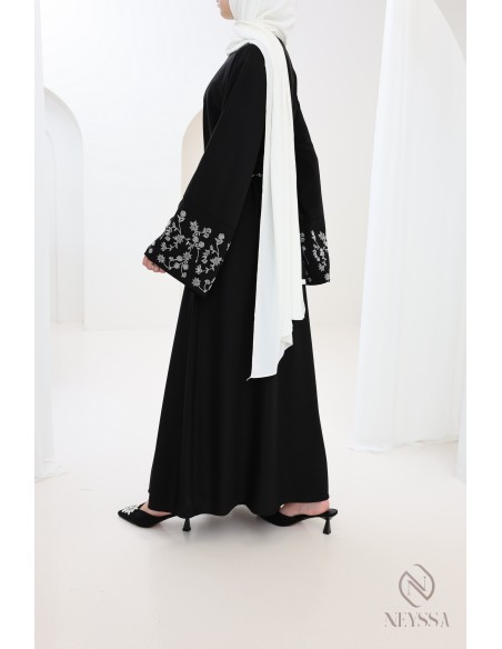 Abaya long straight cut wide sleeves with rhinestones, Eid outfit