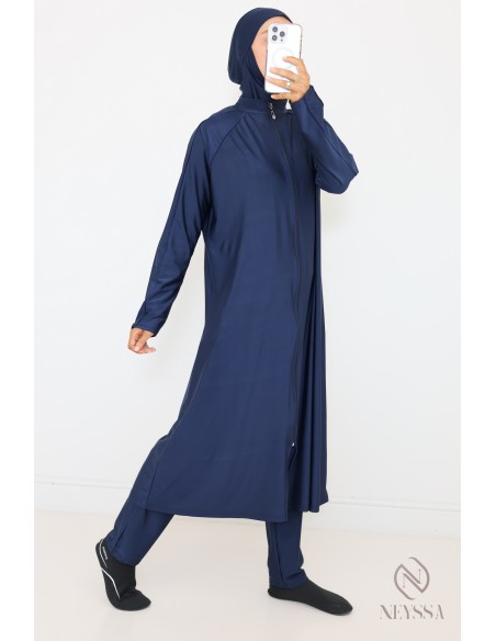Burkini bleu tunique extra longue avec zip idéal femme allaitante